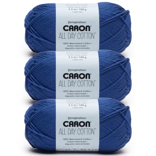 Image of Caron All Day Cotton Yarn for Crocheting, Royal, 3-Pack