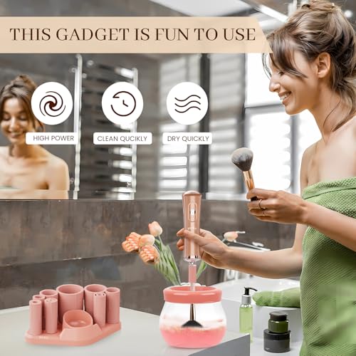 Image of RICRIS Electric Makeup Brush Cleaner and Dryer Machine - Super Fast Clean and Dry Make Up Brushes - Automatic Cosmetic Brush Spinner Washer Tools