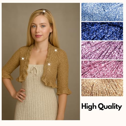 Image of Pack 2 Twinkle Metallic Glitter Yarn Sparkle Fine 1 Light Fingering Weight Worsted Gold Silver for Crochet Knitting, 25g 0.88oz, 175yard Soft Craft Shawls Bags Lurex