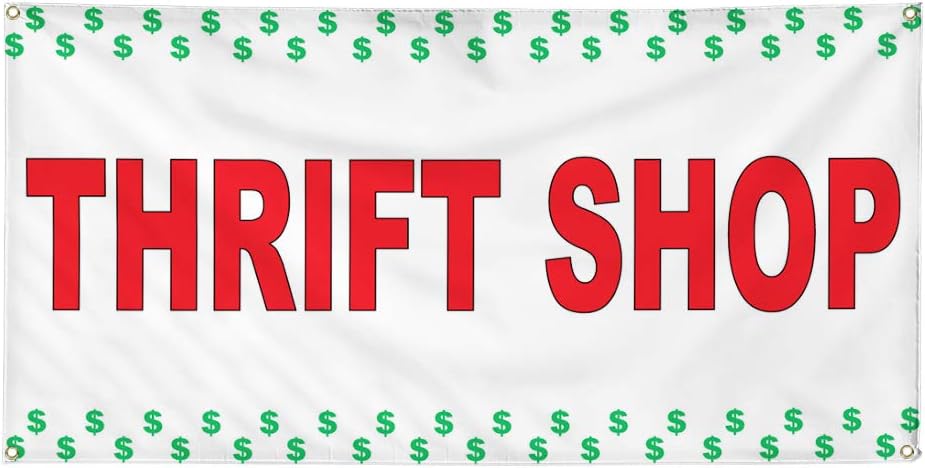 Vinyl Banner Multiple Sizes Thrift Shop Red B Business Outdoor Weatherproof Industrial Yard Signs 4 Grommets 16x40Inches