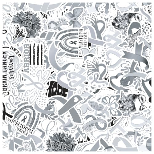 Awareness Ribbons Motivational Quotes Brain Tumor Support Stickers 50pcs for Survivors Families Campaigns Vinyl Decal Pack Wall Decoration Laptop Hard Kids