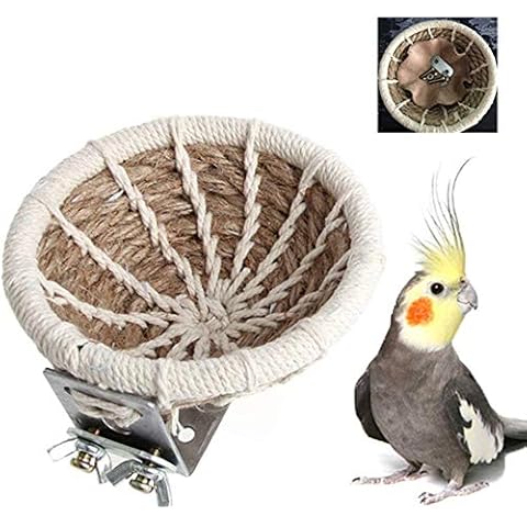 zswell Handmade Flax Rope Weave Bird Breeding Nest and Small Parrot Cage Hatching House Hut Nesting Box for Budgie Parakeet Cockatiel Parakeet Conure Canary Finch Lovebird Cover