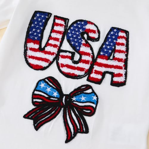 Image of Toddler Girl 4th of July Outfit American Flag Shirt+ Star Tutu Skirt Independence Day Clothes