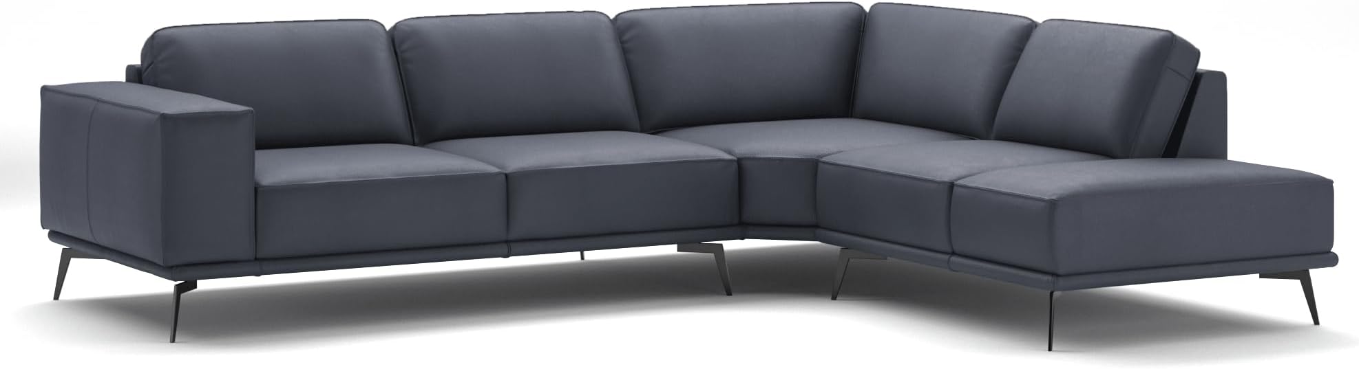 Manhattan Modern Leather Sectional Sofa in Dark Grey, Right Facing Chase by ESF