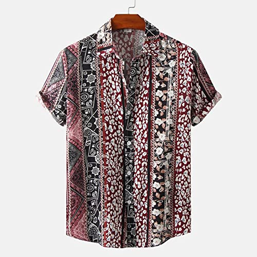 Chemise de plage pour hommes en coton imprimé vintage chic à manches courtes et boutons