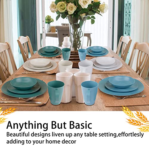 Supernal 32Pcs Wheat Straw Dinnerware Sets,Dinnerware Sets For 8,Reusable Tableware Set,Irregular Plastic Plates, Microwave Dishwasher Safe,Unbreakable Dinnerware,16 Plates, 8 Bowls, 8 Cups #TOP5
