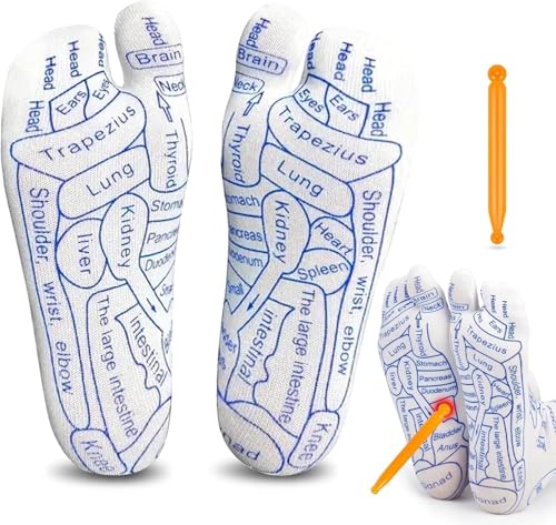 Image of UCRAVO Reflexology Socks for Women with Trigger Point Massage Tool - Acupressure Foot Chart for Sole & Instep - Foot Pain Relief, Plantar Fasciitis, Stress & Circulation Aid - 1 Pair-Multicolor