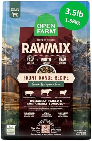 Open Farm, RawMix Grain-Free Dry Dog Food, Protein-Packed Kibble Coated in Bone Broth with Freeze Dried Raw Chunks, Beef Pork & Lamb, Front Range Recipe, 3.5lb Bag