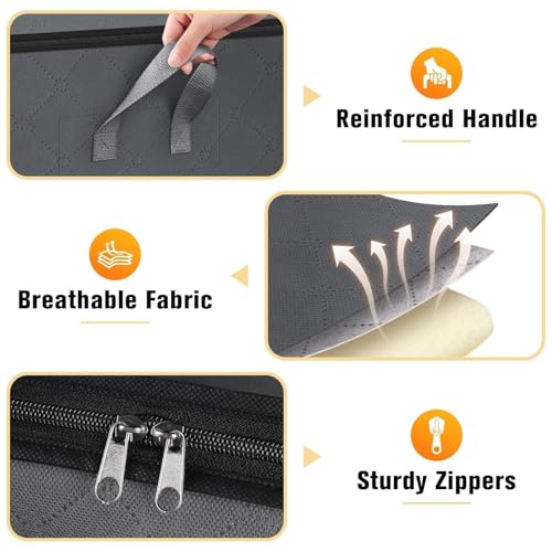 SpaceTrove Clothes Storage Bags, 6-Pack Comforter Blanket Organizers, 80L Large Capacity Containers with Visual Window for Clothing, Quilt, Sheet, Pillow, Closet Organization for Bedding (Grey) - Thumbnail 3