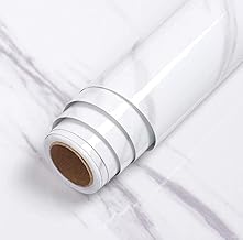 NAREVAL White Wallpaper Countertops Glossy Wallpaper Kitchen Cabinet Cupboard Self Adhesive Peel and Stick Vinyl Sheet Removable Wallpaper Sticker for Bathroom (Size:60 * 200 CM) (White Marble N10)