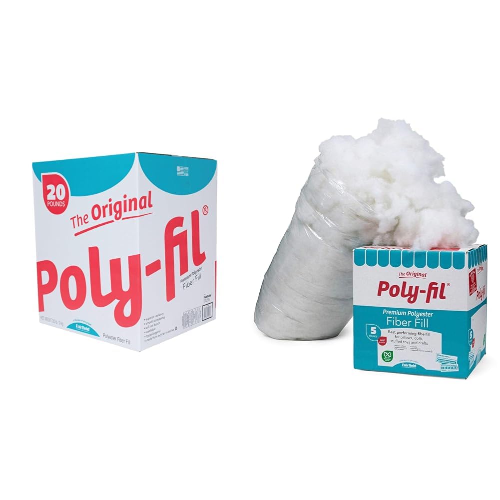 Fairfield Original Poly-Fil Premium Polyester Fiber Fill Soft Pillow Stuffing, Stuffing for Stuffed Animals, Toys, Cloud Decorations, 20 lbs and 5 lbs Boxes