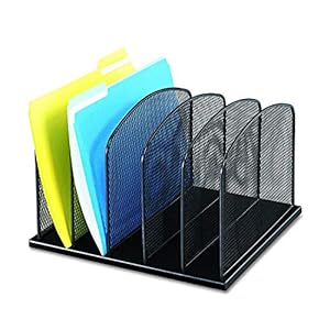 Safco-Products-Onyx-5-Upright-Mesh-Desktop-Organizer-WBlack-Powder-Coating-Durable-Space-Saving-Perfect-for-Home-Office-Classrrom-Organization