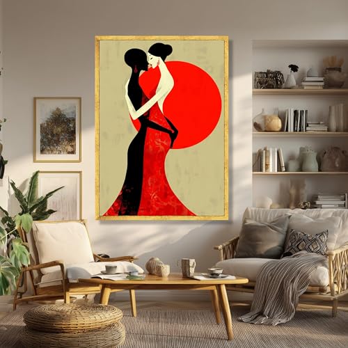 Silhouettes de femmes élégantes affiche d'art sur toile premium texturée avec cadre en bois intégré