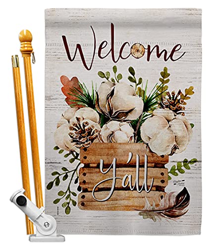 Cotton Bouquet Y'all House Flag - Set Spring Floral Sunflower Tulip Rose Orchid Lilies Season Springtime Flower Wreath - Decoration Banner Small Garden Yard Gift Double-Sided Made In USA 28 X 40