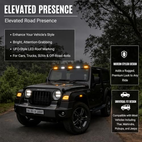 Image of UBH Roof Marker LED Lights For Cars, Trucks, Or Suv 4 X 4 Thar (UFO) ((3AMBER, 2WHITE))