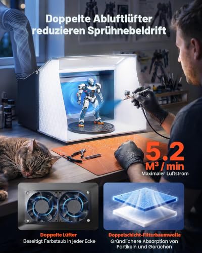 VEVOR Airbrush Spritzkabinen Bausatz 405 x 330 x 355 m, Tragabre Airbrush-Absauganlage, Airbrush Spritzkabine Absauganlage 5,2 m³/min mit Doppelte Lüfter für Airbrush Modellbau, Lackierarbeiten usw.
