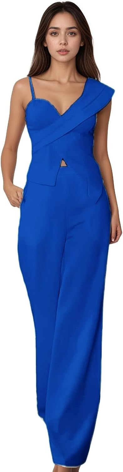 Women Elegant 2 Piece Outfits Strapless Sleeveless Vest with High Waist Pant Set Lady Casual Suit for Party