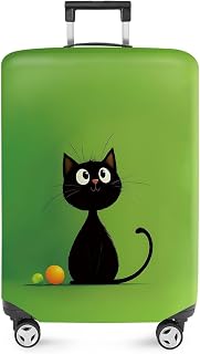 ANNA QUEEN Cute Black Cat Luggage Cover, Minimal Cartoon Suitcase Cover, Stretchable Washable Travel Protector for 24-26 Inch Luggage