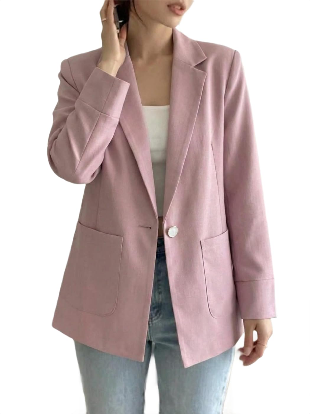 designally Ladies Lavender Solid Blazer Work Office Formal Casual Long Sleeve Jacket-picture-13