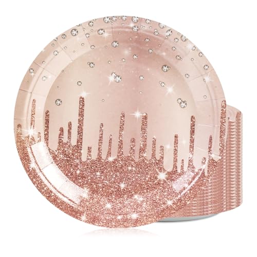 50PCS Rose Glitter Paper Plates - 7inch Pink Gold Diamond Birthday Dessert Plate for Cake Salad Pizza Disposable plates Supplies for Girls Women Mermaid Anniversary Birthday Wedding Theme Party 50PCS Rose Glitter Paper Plates - 7inch Pink Gold Diamond Birthday Dessert Plate for Cake Salad Pizza Disposable plates Supplies for Girls Women Mermaid Anniversary Birthday Wedding Theme Party