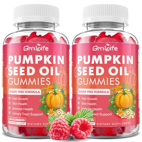 2 Pack Pumpkin Seed Oil Gummies with Saw Palmetto, Organic Pumpkin Seed Oil Supplement for Hair Growth & Skin Health, High Pure Extract for Women Men, Raspberry Flavor, 120 Count