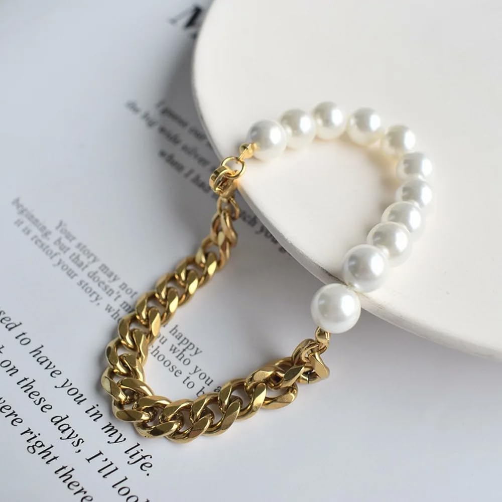 Halskette aus 925er-Sterlingsilber, natürliche Halbperle, Halbkette für Damen und Herren, Vintage-Halbperlen-Halsketten-Armband-Sets – Punk-Perlen-Schmucksets, Halbperlen-Halbkette-Halskette mit