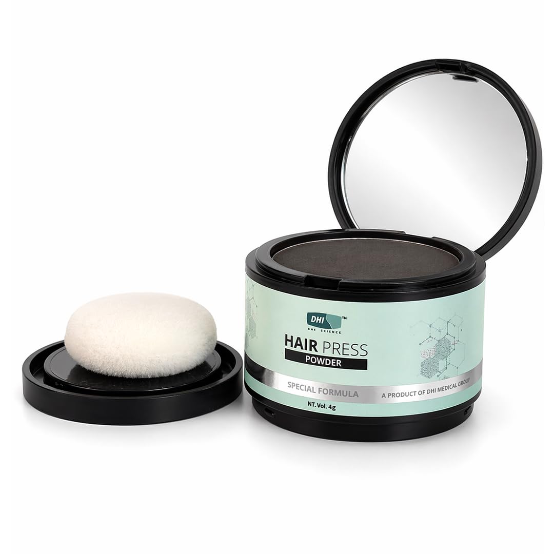 DHI Hair Press Powder - Instant Natural Grey Coverage, Hairline & Beard Filler, Matte Finish, Black, 4 gms-image-26