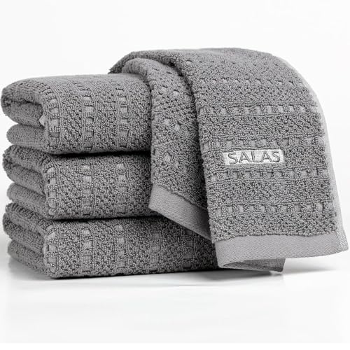 Comparison: Best Towels For Drying Dishes 10 SALAS Kitchen Dish Towels, Bulk Cotton Kitchen Hand Towels, 390 GMS Plaid Dish Cloths Rags for Drying Dishes with Hanging Loop, 16‘’ x 26‘’, 4 Packs, Grey