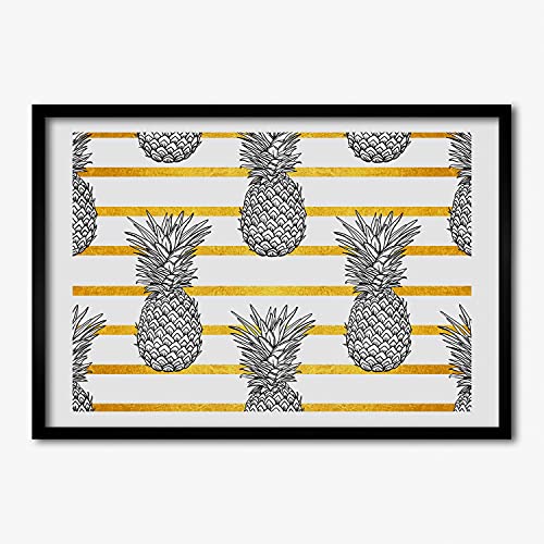 Cadre en bois peinture moderne 70x50 cm Tulup affiche decorative rayures ananas