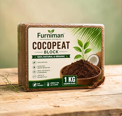 Image of 1 Kg Cocopeat Block Brick - 100% Natural Organic Growing Medium, High Water Retention Soil Conditioner for Gardening, Indoor Plants, Seed Starting, Hydroponics & Nursery Use