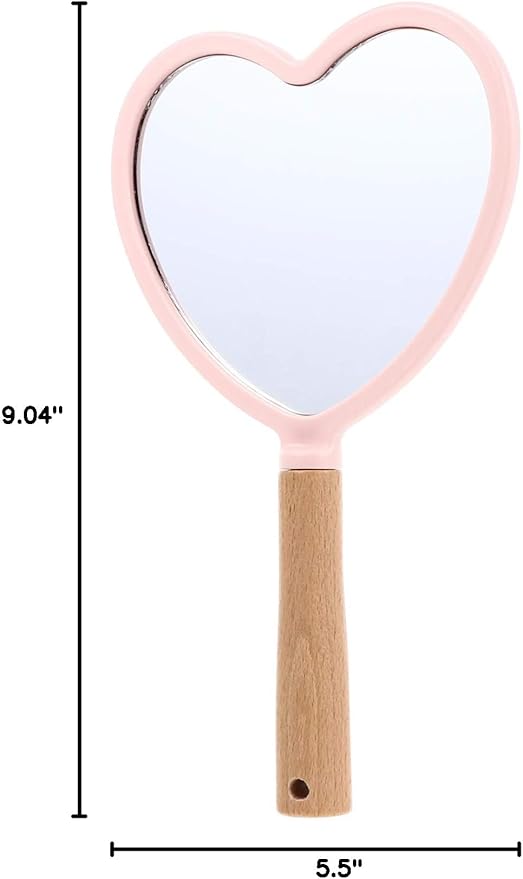 Espejo de Maquillaje Portátil con Mango de Madera y Luz - Rosa miniatura 3