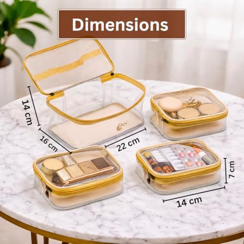 Image of Trendifly Set of 4 PVC Transparent Toiletry Travel Organizer Pouch for Women & Girls | Makeup Cosmetic Vanity Unisex Organiser Bag for Travelling | Jewellery Medicine & Shaving Kit Holder for Men