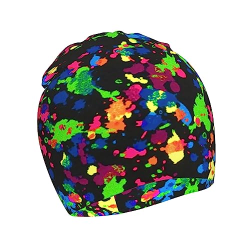 Rainbow of Neon Paint Splatters Kids Beanie Hats Warm Knit Beanie Cap Skull Caps Gifts Decor for Boys Girls