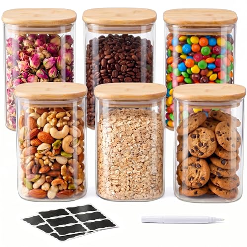 6 Pack Glass Storage Jars with Bamboo Lids