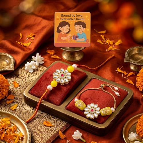 Image of SAUDEEP INDIA Decorative Fridge Magnet for Refrigerator Decor | Free Lumba Rakhi Set for Bhaiya Bhabhi | Raksha Bandhan Gift Combo | Cotton Thread Couple Rakhi Festive Gift Home Decor(Yellow Stone)
