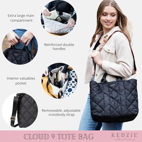 Image of KEDZIE Quilted Cloud 9 Convertible Backpack Purse for Woman - Midnight Black