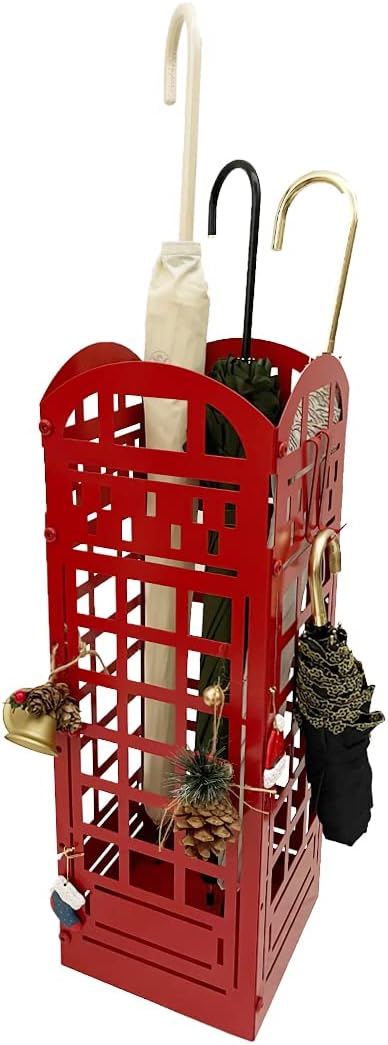 Umbrella Rack Stand Metal,Cane Stand Rack,Walking Stick Holder, Decorative Red Telephone Booth Umbrella Stands Indoor Organizer for Front Door, Outdoor