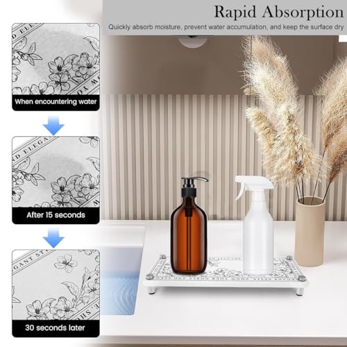 Image of HASTHIP Multipurpose Organizer for Toiletries, Makeup, Elegant Print Countertop Rack for Bathroom, Dressing Table, Small Diatom Mud Water Absorbing Storage Shelf (25x10cm)