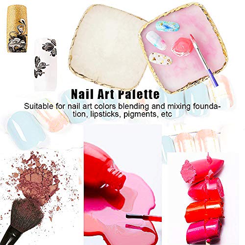 Harz Nail Art Palette, BKJJ 2 Stück Gel Polish Halter, Goldener Rand Nagelpaletten, Nachahmung Achat Muster Design, Farbmischung Pigment Platte, Mischpalette Nagelkunst Werkzeug Zubehör (WeiÃ/Pink) – Bild 6