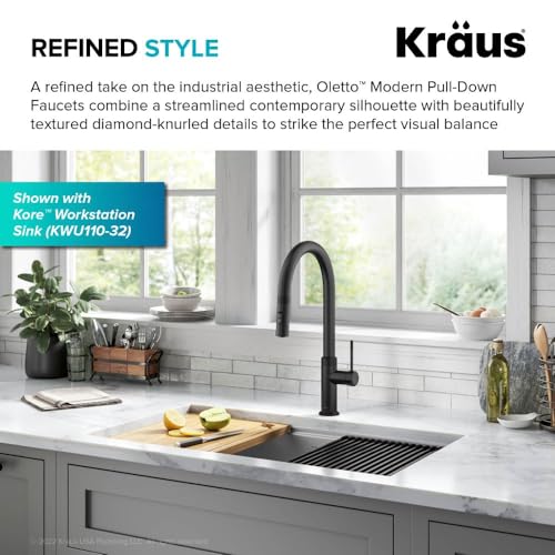 Image of KRAUS Oletto Modern Industrial Pull-Down Single Handle Kitchen Faucet in Matte Black, KPF-2654MB