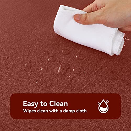 Image of Romanstile Christmas 100% Waterproof PVC Tablecloth, Rectangle Oil Spill Proof Stain Resistant Vinyl Table Cloth, Wipe Clean Plastic Table Covers for Kitchen /Dining /Parties - 60 x 84 Inch, Rust Red