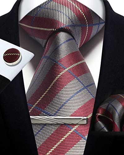 Image of Striped Plaid Polka Dot Mens Tie Formal Necktie Pocket Squares Ties Clips Cufflinks Classic for Men Set