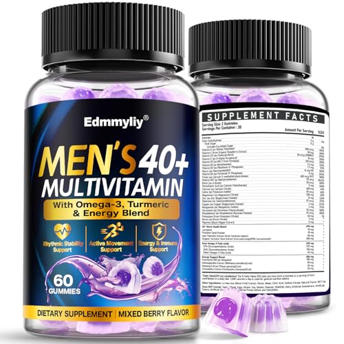 Multivitamin Gummies for Men 40 Plus - Vitamin A C D E B6 B12 with Omega-3 Calcium for Men - Energy & Immune Support Daily Vitamins - Sugar-Free & Vegan