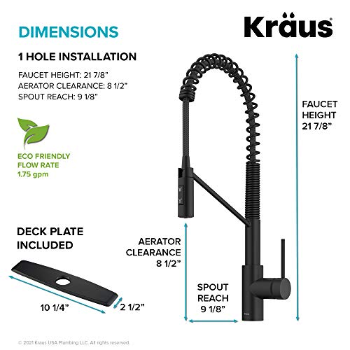 Image of KRAUS Oletto Commercial Style Single Handle Pull Down Kitchen Faucet with QuickDock Top Mount Installation Assembly in Matte Black, KPF-2631MB