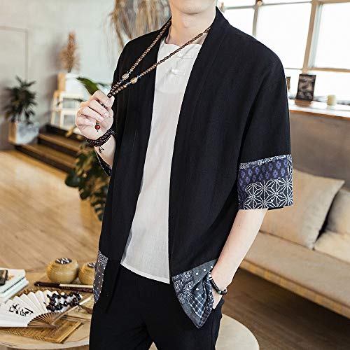 HAORUN Men Japanese Short Sleeve Kimono Cardigan Coat Loose Jacket Top2