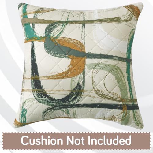 Image of HOKIPO 'Elira Series' Printed Quilted Cushion Cover for Sofa 22x22 Inches, Set of 2, Parchement Beige Abstract Art (AR-6232-C6*2)