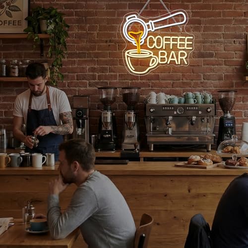 Image of Ineonlife Coffee Bar Neon Sign, Dimmable LED Neon Light Up Sign for Coffee Station Cafe Wall Decor Home Bar Kitchen Party Decoration Gifts (14 inch x 11.8 inch)