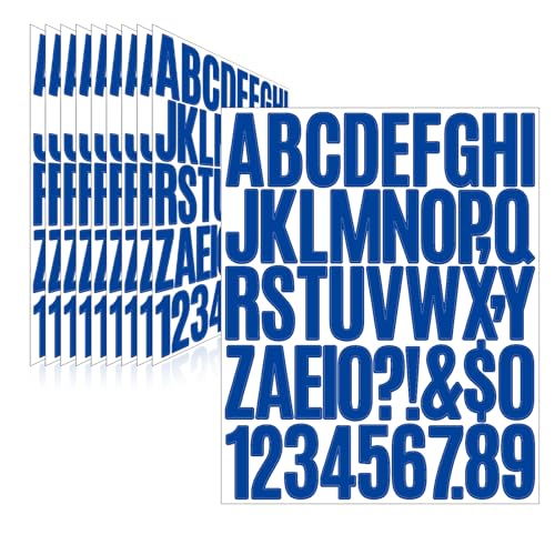 Llewyn 470 Pcs 10 Sheets Letter Stickers,Self Adhesive Waterproof 2 Inch Mailbox Numbers Vinyl Stickers,Alphabet Decals for Water Bottle,Window,Door,Classroom,Car,Laptop,Scrapbook (Blue, 2 Inch)