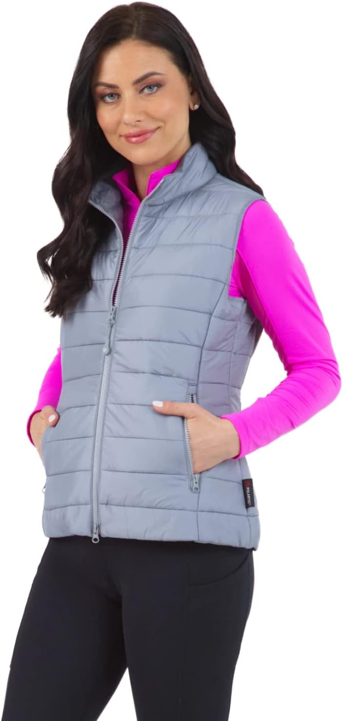 IBKUL Women’s Athleisure Wear | 2-Way Breathable Light Weight Polartec Power Fill® Insulation Quilted Vest – 34000 Black Solid S