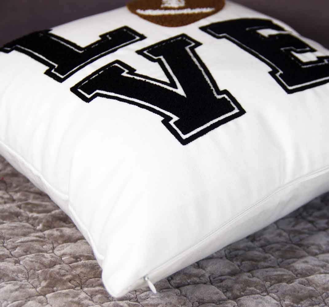 Embroidered Football Decorative Throw Pillow Cover, Love Football Throw Pillow Cover 18 Inches x 18 Inches Cover Only (Pack of 2)